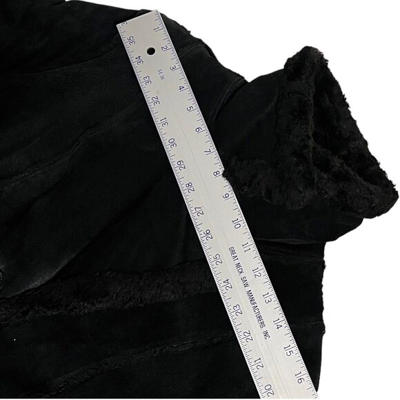 Vintage Steve Madden Leather Coat Small Black Fur Lined Y2K Suede Jacket - Picture 15 of 16